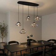 Lampada a sospensione di design nera con vetro fumé 5 luci - Gus