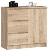 Cassettiera Credenza 80 Cm 3 Cassetti 1 Anta Artika Rovere Sonoma