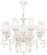 Lampadario Shabby Chic Grace Metallo Bianco 8 Luci Diffusori Bianchi