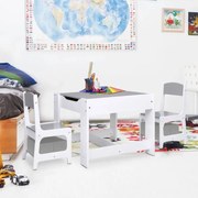 Tavolo per bambini con 2 sedie bianco in mdf