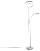 Lampada da terra moderna in acciaio con braccio di lettura con LED e dimmer - Divo