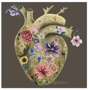 Art Maiora Quadro moderno dipinto su tela "Flowery Heart gold 2" 100x100