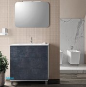 Mobile Bagno A Terra "Step" Da 90 Cm Composto Da Tre Cassetti Lavabo E Specchio Con Lampada Led