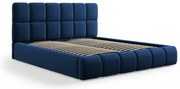 Letto matrimoniale imbottito in blu scuro in velluto con contenitore con rete inclusa 200x200 cm Bellis – Micadoni
