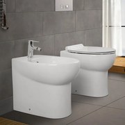 Sanitari filomuro salvaspazio in ceramica bianca con copri wc incluso