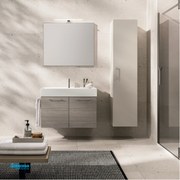 Mobile Bagno Sospeso "KA02" Da 80 Cm Composto Da Due Ante Finitura Rovere Chiostro/ Biscotto