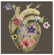 Art Maiora Quadro moderno dipinto su tela "Flowery Heart Gold" 100x100