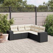Set divani da giardino 5 pz con cuscini in polyrattan nero