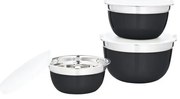 SET 3x Ciotola con coperchio nero/acciaio inox
