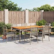 Set da pranzo da giardino 7 pz con cuscini in polyrattan grigio