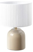 Lampada da tavolo color talpa in ceramica lucida e paralume in tessuto plissettato bianco H35 cm PIEGA