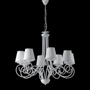 Lampadario Provenzale 8 Luci Ferro Battuto e Paralumi Bianco Shabby Serie Alma