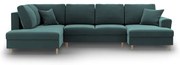 Divano angolare color petrolio allungabile e con contenitore (con penisola a sinistra/a U) con rivestimento in velluto Kyoto – Cosmopolitan Design