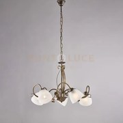 Lampadario in ferro laccato marrone con decorazione oro antico e di...