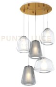 Sospensione ottone sat. 5 luci tonda vetri (alpha tr) (beta 2x tr) ...