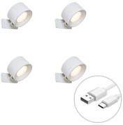 Set di 4 Applique e Plafoniere Moderne Bianche Incl. LED Ricaricabili - Bright