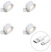 Set di 4 luci moderne da parete e da soffitto bianche con LED ricaricabile - Bright