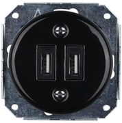 Bohemia-Design - Porcellana retrò, presa di alimentazione USB senza cornice, 2x USB-A, nera