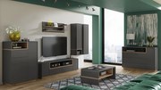 Set di mobili FOLK Grigio Scuro (Antracite)/Rovere Artisan - MODERNO SET DI MOBILI DA SALOTTO SOGGIORNO CON PORTA TV GRANDE