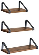 Set di 3 mensole da parete SHELFY marrone/nero