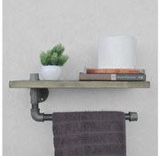 Mensola da parete con porta asciugamani BORURAF 16x40 cm abete/nero