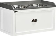Ciotole per Cani Rialzate 60x30x36 cm con Cassetto in Acciaio Inox e Legno Bianco e Grigio...