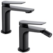 Coppia rubinetti miscelatore lavabo e bidet senza scarico in ottone nero opaco Momo