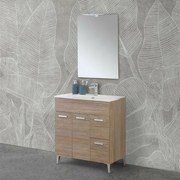 Mobile bagno a terra 80 rovere tropea con top e specchiera LED Martha
