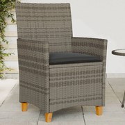 Sedie giardino con cuscini 2pz grigie polyrattan legno massello
