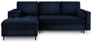 Divano letto angolare in velluto blu, angolo sinistro Santo - Milo Casa
