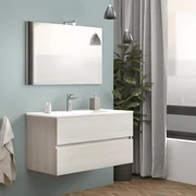 Mobile Bagno Sospeso 100 Cm Due Cassetti Specchio Con Illuminazione Led Savini Due "Easy" Rovere Grigio