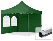 TOOLPORT 3x3m gazebo pieghevole PES con laterali (finestre), PROFESSIONAL alluminio, verde scuro - (600166)