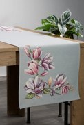 Tovaglia grigia in arazzo con motivo magnolia a trama fine Larghezza: 45 cm | Lunghezza: 140 cm