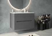 Mobile bagno grigio 80x46 cannettato Urbino 2.0 con lavabo in resina e due cassetti