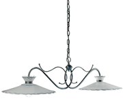 Lampadario Classico Ravenna Metallo Nero Ceramica Bianco Sfumato Arg. 31Cm 2 Luci E27