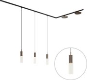 Sistema di illuminazione a binario moderno nero con 3 luci a sospensione e 2 plafoniere bronzo monofase - Iconic Lloyd Pulley