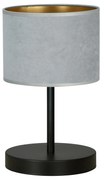 Lampada Da Tavolo 1 Luce Ganesha In Acciaio Nero E Paralume In Tessuto Grigio