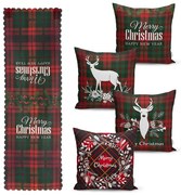 Set di 4 federe natalizie e runner da tavola Tartan Christmas - Minimalist Cushion Covers