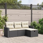 Set divani da giardino 4 pz con cuscini nero in polyrattan