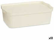 Scatola portaoggetti con coperchio Crema Plastica 14 L 29,5 x 14,3 x 45 cm (12 Unità)