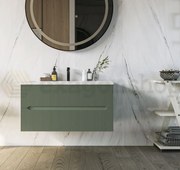 Mobile bagno verde muschio 90x46 cannettato Urbino due cassetti con lavabo in ceramica frontale