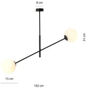 Lampadario da Soffitto in Acciaio e Vetro LINEAR 2 Nero 2xE14 Colore delle Sfere Bianco