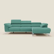 Donatello Divano angolare con sedute scorrevoli braccioli contenitore e poggiatesta in tessuto morbido smacchiabile T23 verde acqua