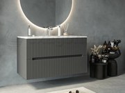 Mobile bagno grigio 100x46 cannettato Urbino 2.0 con lavabo in resina e due cassetti