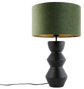 Lampada da tavolo di design con paralume in velluto nero verde e oro 35 cm - Alisia