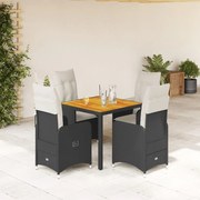 Set bistrò da giardino 5 pz con cuscini in polyrattan nero