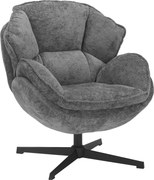 Poltrona Betty in tessuto grigio con struttura in metallo nero e seduta girevole – 73x87x83 cm