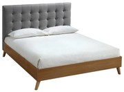 Letto matrimoniale scandinavo legno e tessuto grigio 160 x 200cm LYNN