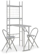 Set tavolo e sedie pieghevoli scaffale 3 pz mdf acciaio grigio