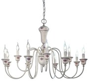 Lampadario Classico Sanremo Metallo Ceramica Bianco Sfumato Argento 12 Luci E14